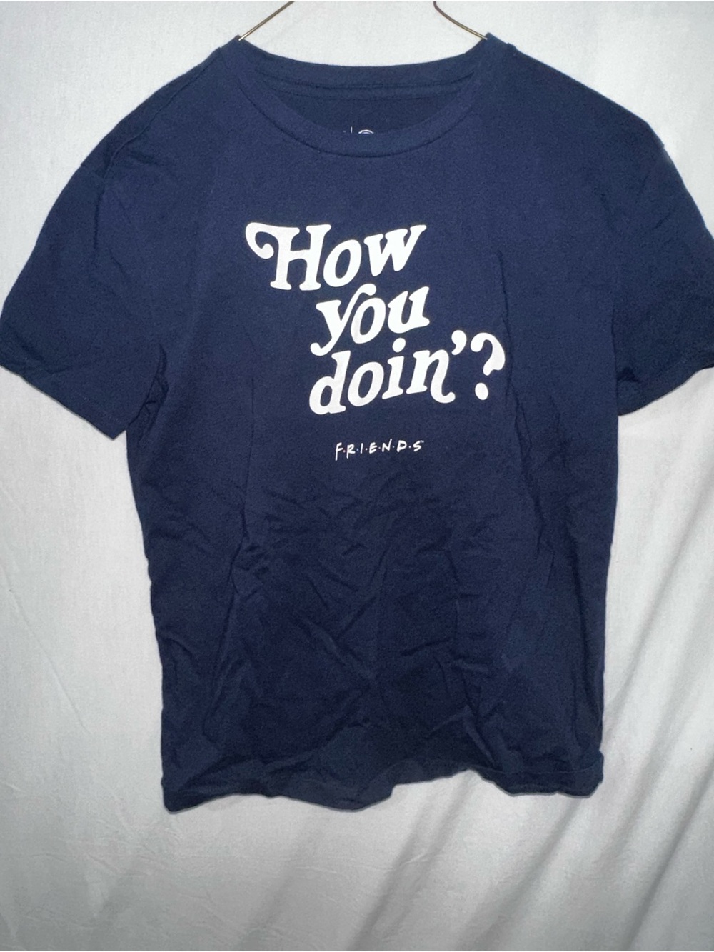 FRIENDS Navy Graphic Tee with White 'How You Doin'?' Print